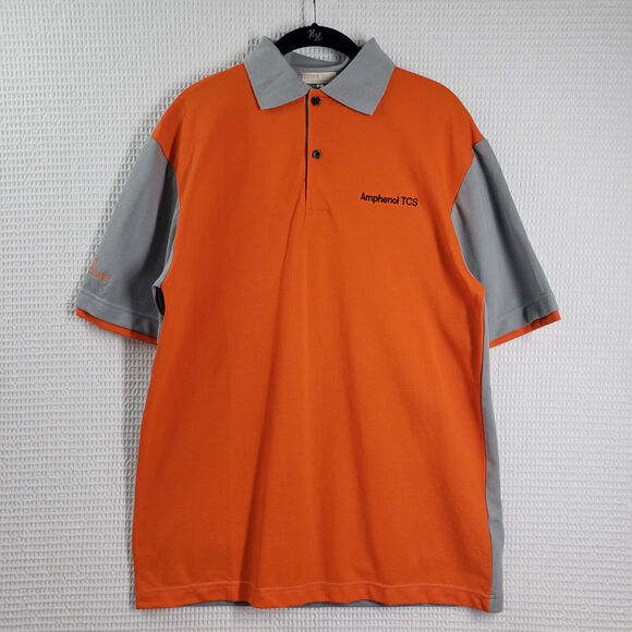 American Vintage Other - Amphenol TCS Polo Shirt Men Large Orange Gray Uniform 10th Anniversary Pique